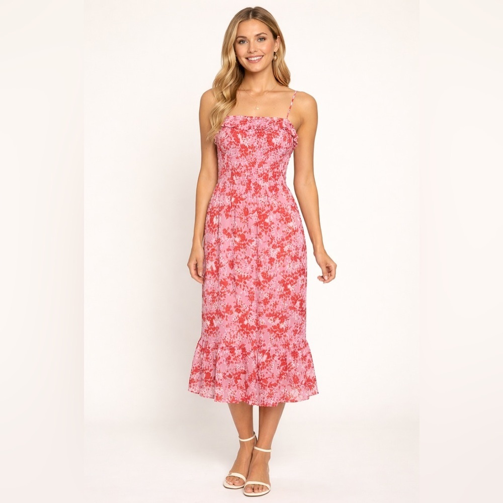 NWT size small Sienna Sky smocked pink and orange floral midi dress